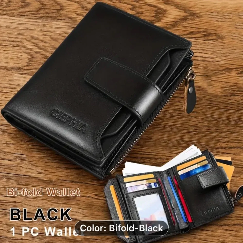 Black Trifold Wallet with Card Holder